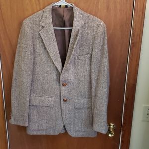 HARRIS TWEED Men's Brown Herringbone Scottish Wool